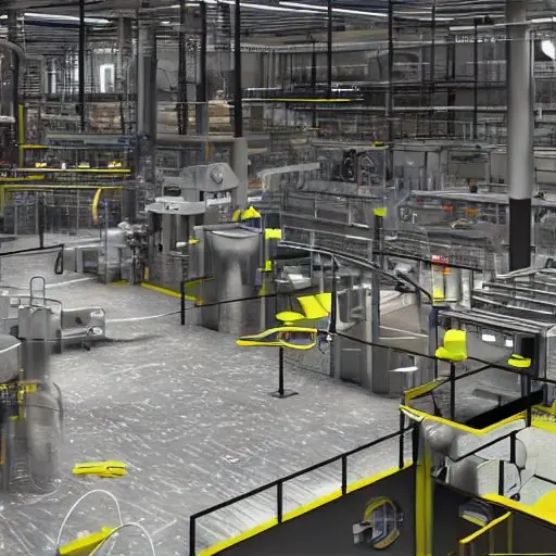 A high-fidelity digital twin of a manufacturing plant floats above the factory floor, displaying real-time data layers for energy, logistics, and maintenance in deep blues and cyans.