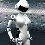 A human operator in safety gear collaborates with a matte black robotic arm assembling components. Soft industrial lighting highlights their precise interaction, showcasing how AI automation complements human intelligence to boost productivity and…