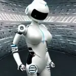 A human operator in safety gear collaborates with a matte black robotic arm assembling components. Soft industrial lighting highlights their precise interaction, showcasing how AI automation complements human intelligence to boost productivity and…