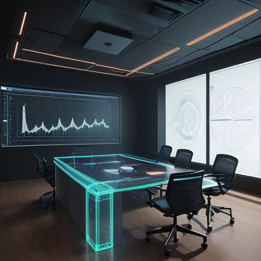 A professional interacts with a holographic data interface projected onto a glass table in a modern office, highlighting the future of AI-driven productivity and strategic innovation.