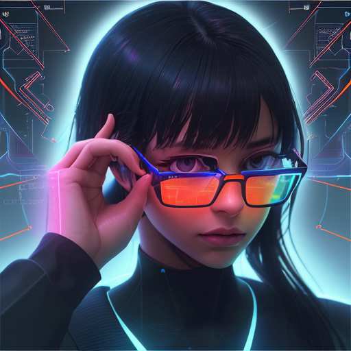 A security analyst in a server room uses AR glasses to view vibrant, floating holographic graphs of network traffic and threat indicators, illustrating advanced AI-driven monitoring within a SOC.