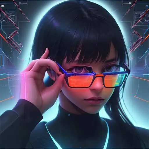 A security analyst in a server room uses AR glasses to view vibrant, floating holographic graphs of network traffic and threat indicators, illustrating advanced AI-driven monitoring within a SOC.