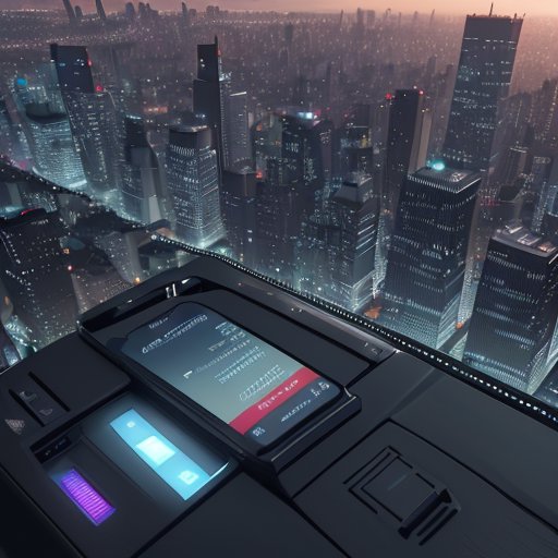 A smartphone displays a sleek banking dashboard with holographic currency data against a blurred financial district skyline at dusk, illustrating secure global money transfers.