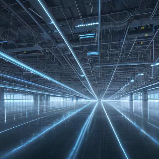A wide-angle night view of a massive hyperscale data center with towering server halls, blue ambient lighting, and polished floors illustrating the scale of infrastructure supporting global AI workloads.