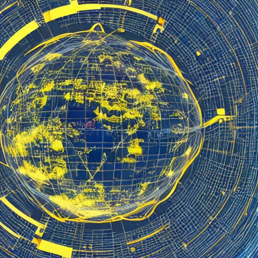 An abstract visualization of military cloud computing featuring a realistic globe surrounded by orbiting satellites and digital data streams. Deep navy and electric blue tones symbolize global connectivity and scalability in modern defense technol…