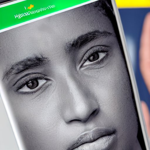 An Ethiopian user’s face is scanned by M-PESA Ethiopia’s AI facial recognition system, displaying a green checkmark for secure access. The dimly lit room features soft cinematic lighting and a faint smartphone glow.