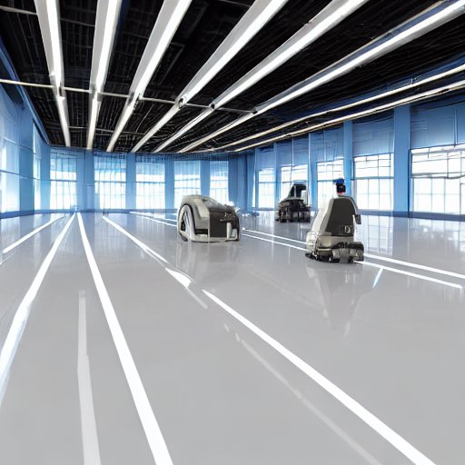 Autonomous white robots navigate a smart factory floor alongside workers in AR glasses, illustrating secure, human-centric industrial automation under European policy guidelines.