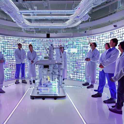 Diverse scientists in lab coats collaborate around a holographic energy display in a sunlit, high-tech laboratory, symbolizing hope and focus on cold fusion breakthroughs.