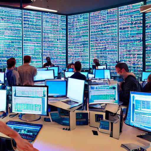 Engineers collaborate in a blue-lit workspace, analyzing local AI model dashboards with green success metrics. This scene illustrates building a resilient, private economy independent of major cloud providers.