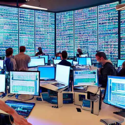 Engineers collaborate in a blue-lit workspace, analyzing local AI model dashboards with green success metrics. This scene illustrates building a resilient, private economy independent of major cloud providers.
