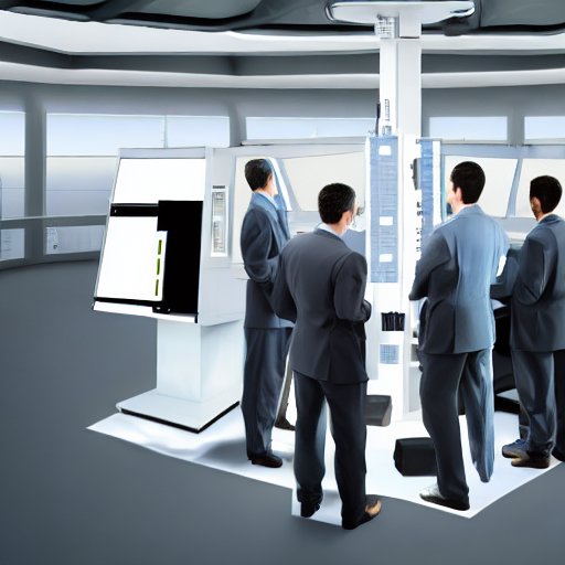 Engineers in clean suits inspect a sleek, black 6G base station prototype featuring solar panels and holographic latency metrics in a dramatic, high-tech laboratory setting.