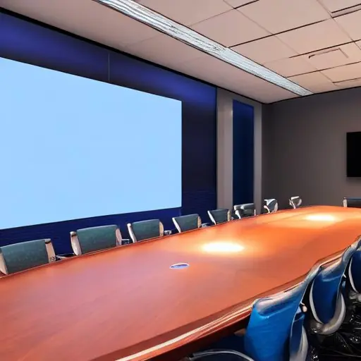 Executives in a high-tech boardroom analyze floating holographic supply chain data against a city skyline, illustrating the fusion of human leadership and machine precision in modern business.