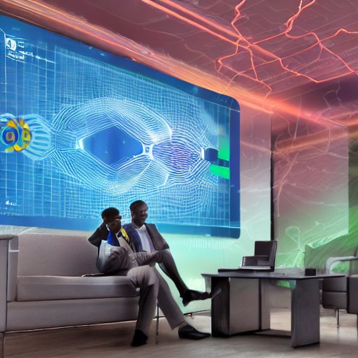 Futuristic vision of M-PESA Ethiopia’s AI-powered financial ecosystem, featuring holographic displays showing real-time economic trends, user activity, and AI-driven insights in a modern Ethiopian tech hub with cinematic lighting and a sense of in…
