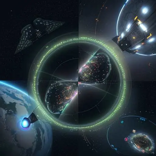 Glowing digital neural pathways connect ground stations to orbital processors, illustrating low-latency edge computing in space for autonomous navigation and financial trading.