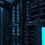 Macro view of a server rack interior with glowing blue memory modules, highlighting intricate circuitry and gold contacts against a blurred background to illustrate IT infrastructure resilience.