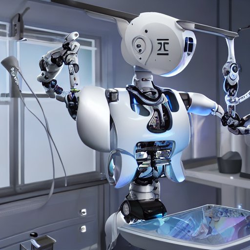 Photorealistic image of a surgical robot with polished titanium arms performing a neurosurgical procedure in a sterile operating theater, holographic overlay showing vital signs and a 3‑D brain model, illuminated by cool white LEDs, with a neurosu…