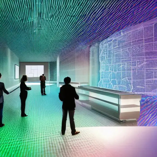 Photorealistic interior of Anthropic's research lab with diverse AI researchers gathered around a large holographic display of a language model architecture, soft ambient lighting casting gentle shadows, focus on researchers' expressions and glowi…