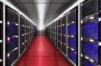 Rows of blinking server drives glow under red emergency lights as holographic data streams float through a dusty, high-contrast room, illustrating the urgent vulnerability of digital infrastructure to advanced AI threats.