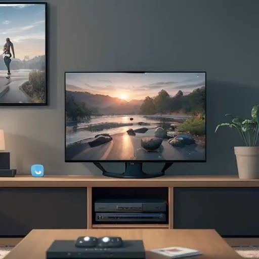 This image illustrates Amazon's ecosystem synergy, showing Echo speakers, Fire TV, and a smartphone displaying unified Prime Video content in a modern living room.