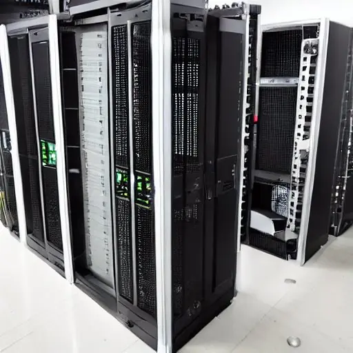 This photorealistic 3D diagram illustrates a middleware gateway translating modern ACME client requests to legacy CA infrastructure. Data streams flow as light particles between contemporary devices and older servers, highlighting secure connectio…