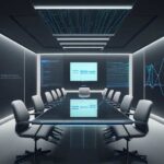 Two executives shake hands over a holographic data table in a high-tech boardroom, symbolizing HPE and TrendAI's strategic partnership to build secure, hardware-rooted private cloud AI infrastructure.