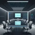 Two executives shake hands over a holographic data table in a high-tech boardroom, symbolizing HPE and TrendAI's strategic partnership to build secure, hardware-rooted private cloud AI infrastructure.