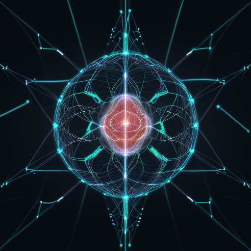 Visualizing a neural network as a glowing brain, this illustration highlights data processing power alongside red warning signs that represent adversarial attacks and vulnerabilities within complex machine learning defense systems.