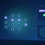 Illustration with a neural network, chat bubbles and a globe