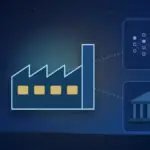 Illustration with a factory, a neural network and a classical building