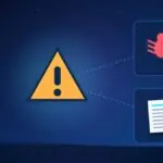 Illustration with a warning sign, a malware bug and a document