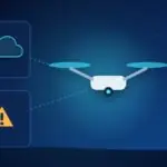 Illustration with a drone, a cloud and a warning sign