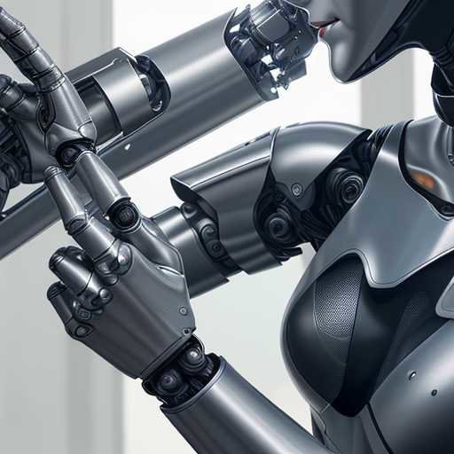 A polished carbon fiber and titanium robotic arm delicately lifts a fragile package inside a high-tech logistics hub, showcasing advanced automation for enterprise warehousing operations.