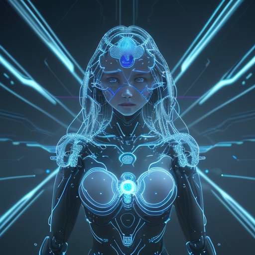 Abstract visualization of human thought merging with artificial intelligence, showing glowing neural networks interwoven with crystalline architectural blueprints in a futuristic setting.