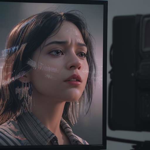 Cinematic close-up of a TV screen blending historical footage, live music, and abstract art, symbolizing multi-media curation.