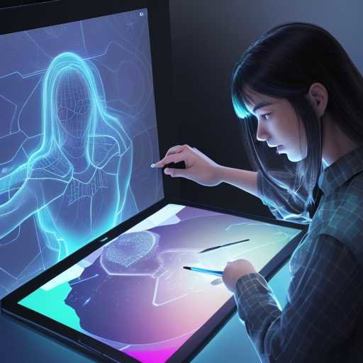 Diverse professionals collaborate around a holographic display, intensely working together to solve complex problems using advanced technology.