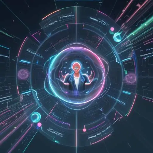 Diverse professionals collaborate around a holographic interface, symbolizing the optimistic partnership between human expertise and advanced AI technology.