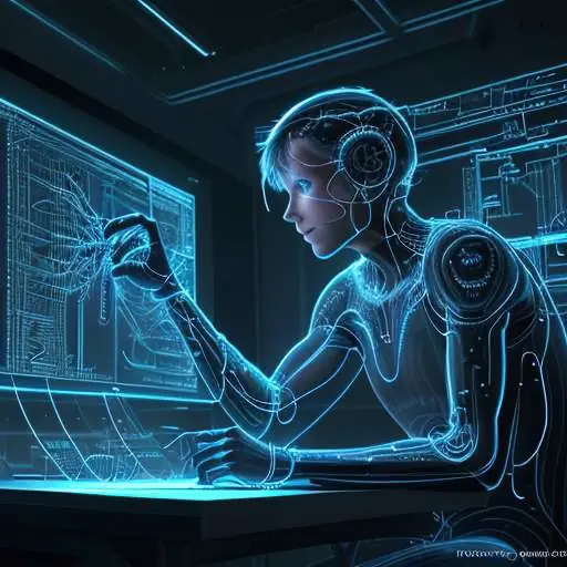 Engineer's hands working on a glowing, complex digital blueprint projected onto a modern desk, symbolizing mastery over interconnected systems and unified growth.