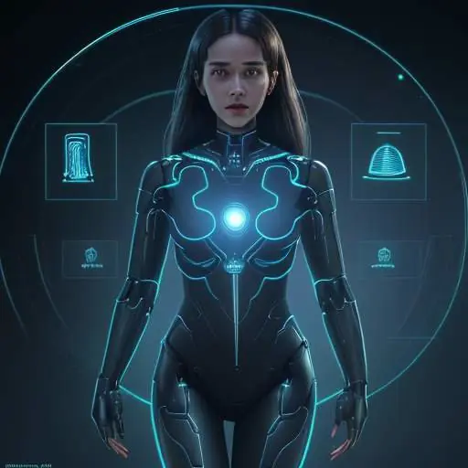 Expert points to a data anomaly on a glowing holographic AI interface in a modern control room, symbolizing human oversight and control over advanced systems.