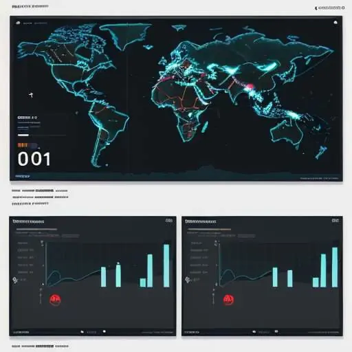 Futuristic dashboard displaying real-time AI metrics, including data drift graphs, feature importance heat maps, and anomaly detection alerts, visualizing system health.
