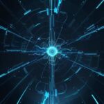 Futuristic digital landscape depicting a self-healing network architecture with glowing blue data streams and fiber optics. Floating circuit boards repair themselves with golden light pulses, symbolizing autonomous infrastructure resilience and se…