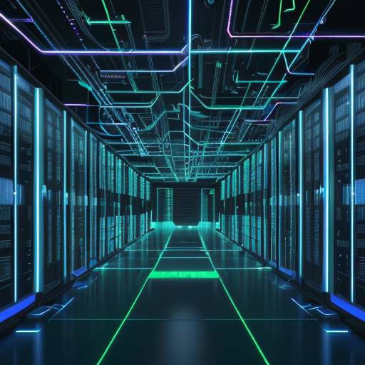 Vast, glowing data center filled with interconnected GPU racks, symbolizing the immense computational power driving modern AI infrastructure.