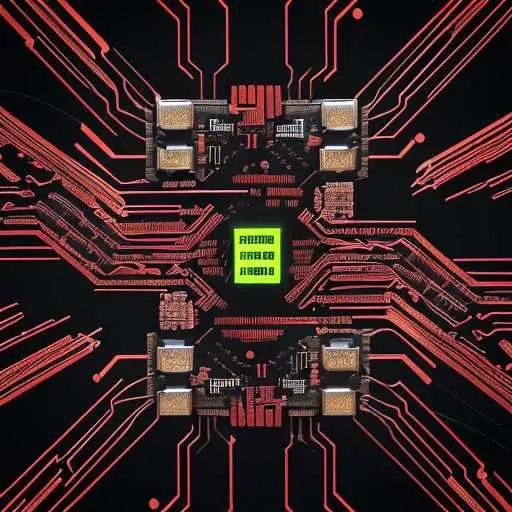 Visualizing the conflict between physical supply chain risks, represented by microchips and warning labels, and abstract model safety, shown as glowing data streams.