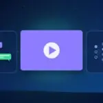 Illustration with a video player, chat bubbles and a neural network