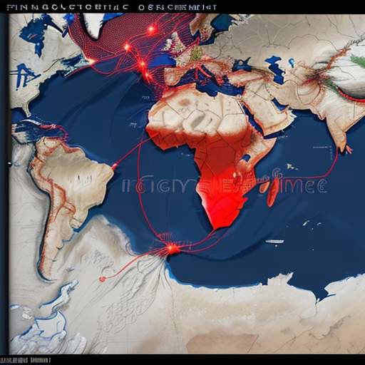 A digital map of the Middle East highlights geopolitical tension zones in red and secure data hubs in blue, illustrating the strategic vulnerability of global supply chains and the need for localized infrastructure to ensure operational continuity…