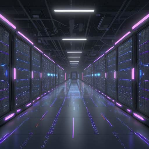 Dramatic visualization of a dense, glowing AI supercomputer rack using CPO technology, illustrating immense computational power in a future data center.