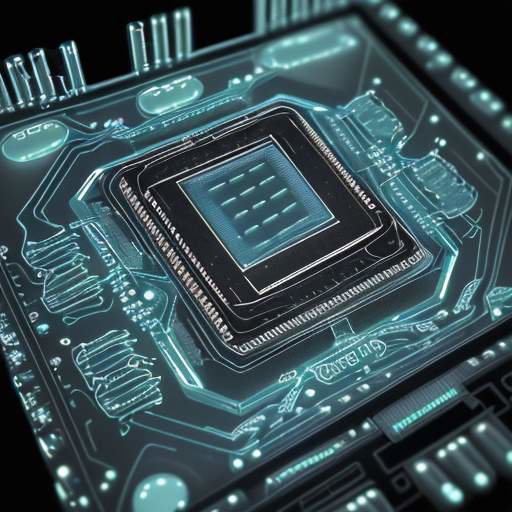 Futuristic visualization of Processing-in-Memory (PIM) architecture, showing memory and processing units integrated on a microchip with glowing data streams.