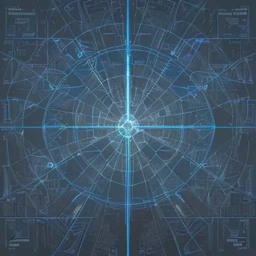 Overhead view of a glowing, complex digital network map overlaid on a university campus blueprint, highlighting interconnected data points and vulnerable breach lines.