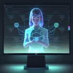 Student interacts with a glowing, holographic knowledge dashboard in a modern library, visualizing personalized learning pathways and deep understanding.