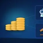 Illustration with stacks of coins, an AI robot and a judge's gavel
