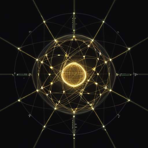 A 3D visualization of a neural network with glowing golden nodes connected by threads of light, illustrating complex data flow through a dark digital space.